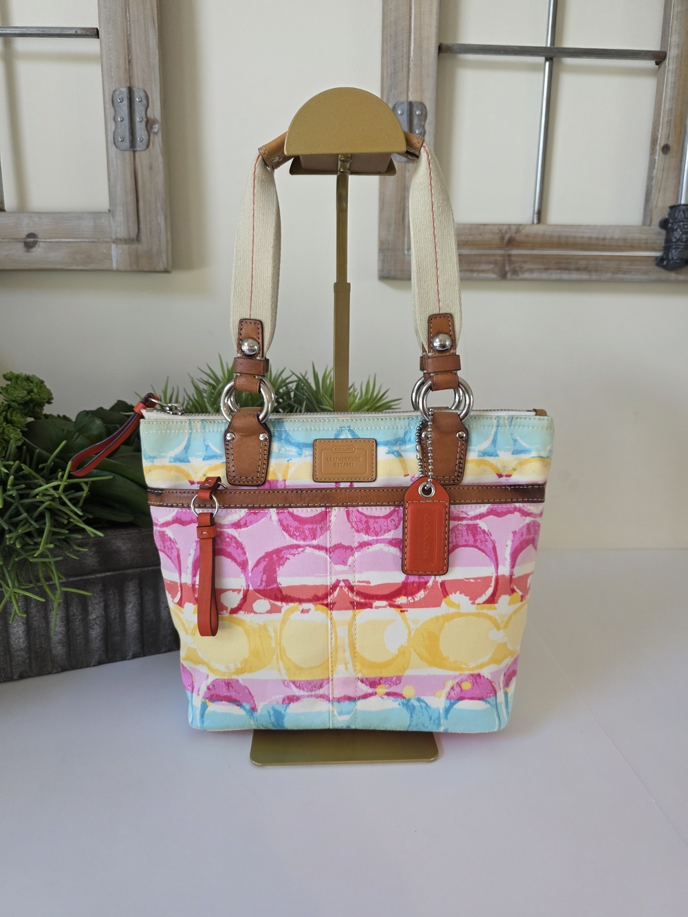 Coach Y2k Hamptons Weekend Watercolor Signature Canvas Shoulder Bag